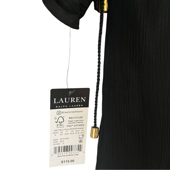 Lauren Ralph Lauren Size Small Black V Neck Adjustable Coverup Beach Tunic - Picture 2 of 8